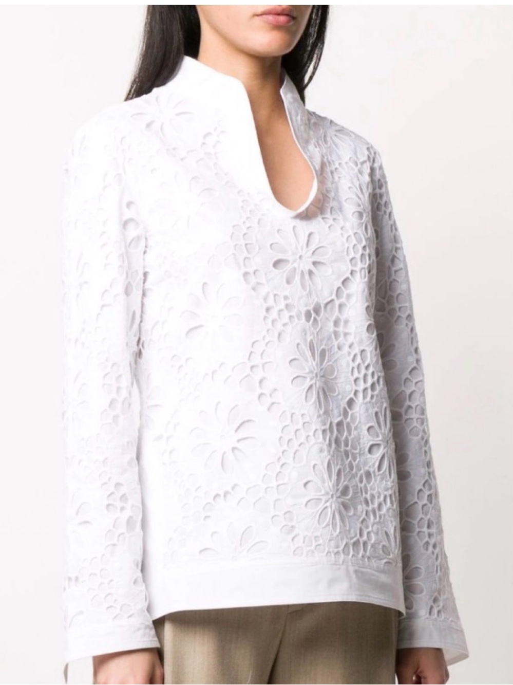 Tory Burch White Floral Eyelet Tunic Top